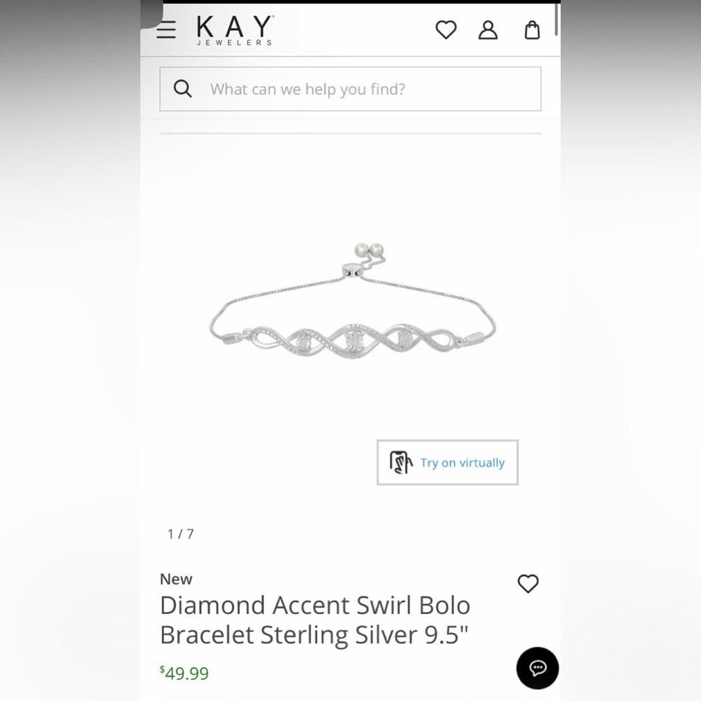 KAY Diamond Accent Swirl Bolo Bracelet Sterling Silver 9.5"